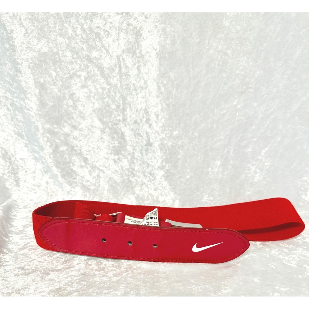 Nike Mens Red Adjustable Elastic Baseball Softball Belt One Size Swoosh Logo
